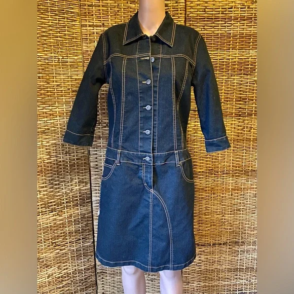 sachin and babi light blue dress Porridge Long-Sleeve Denim Drop-Waist Mini Dress main image 1